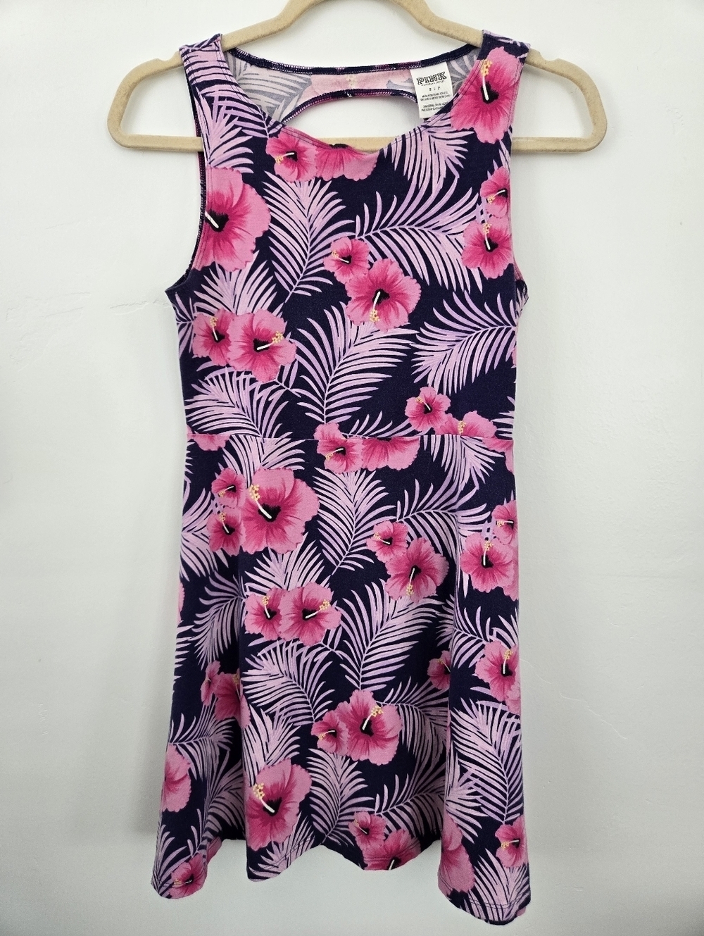 Victoria's Secret PINK Cotton Blend Floral Palm Leaf Open Back A-Line Mini Dress